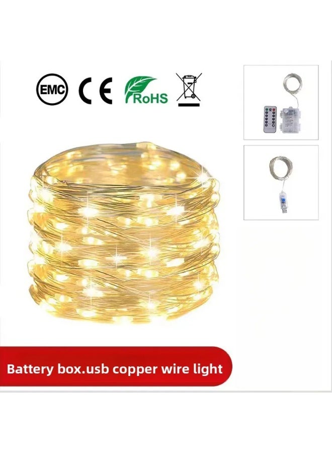 LED Copper Wire String Lights with USB Remote Control & Battery Box, Festive Christmas Decorations, Perfect Fairy Lights for Bobo Ball Crafts - Image 1